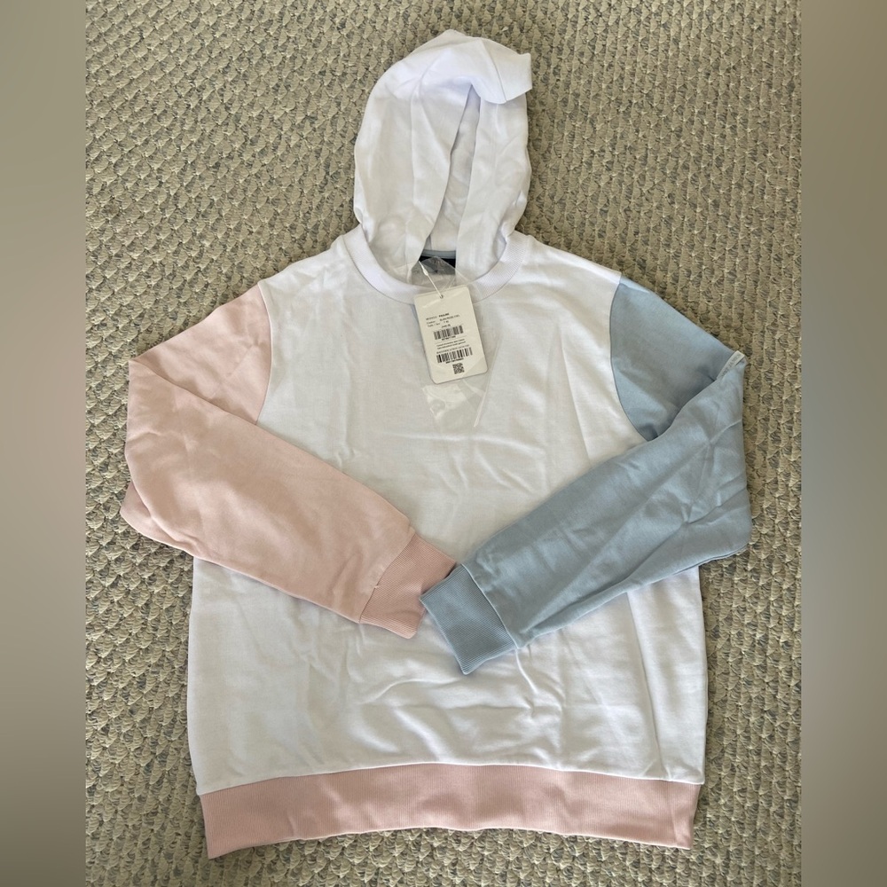 Saint James White, Pink, and Blue Women's Hoodie (size 8)
